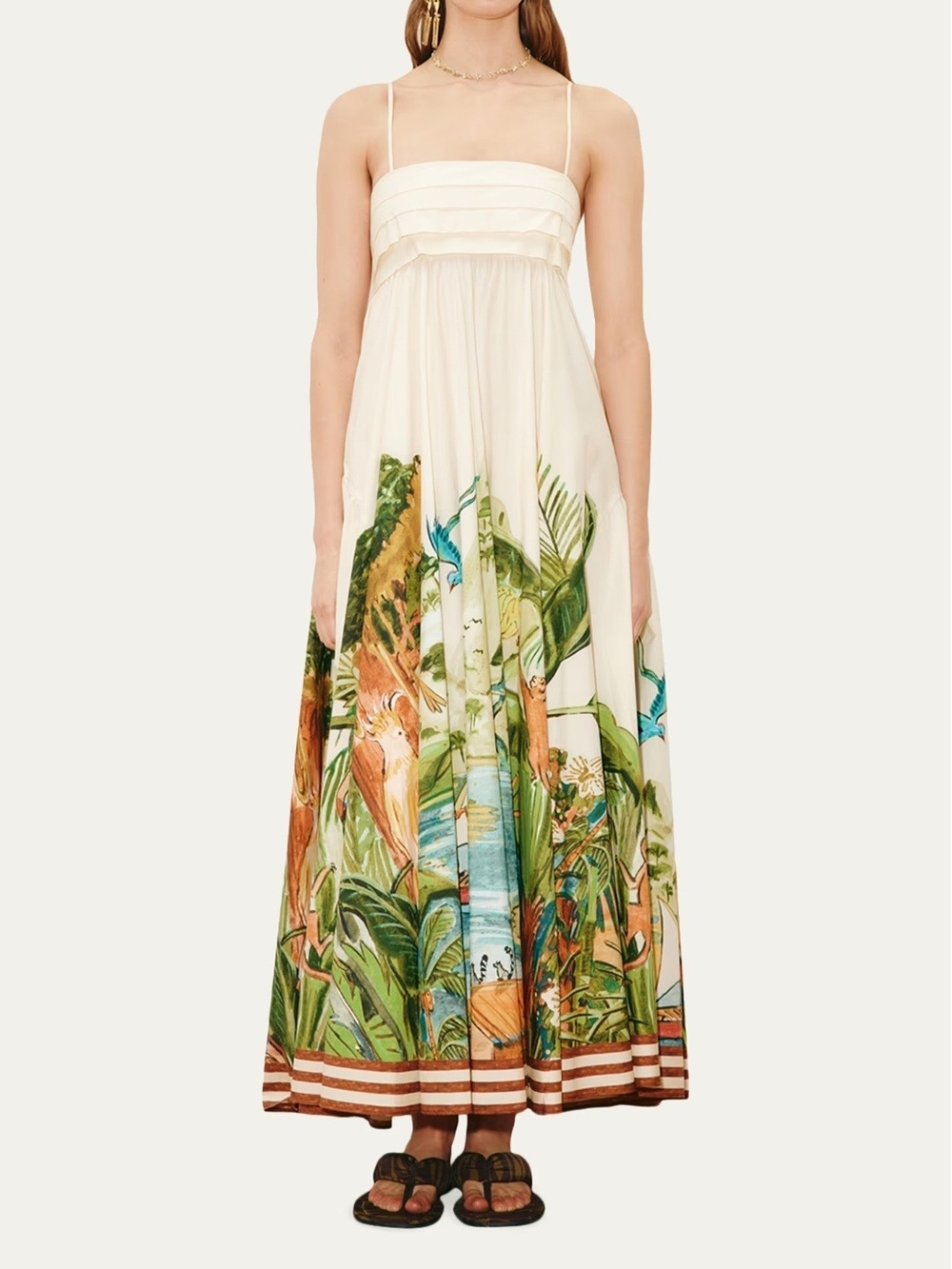 The ALEMAIS "Toucan Tango"  Tropical Print Dress with Spaghetti Straps US 10